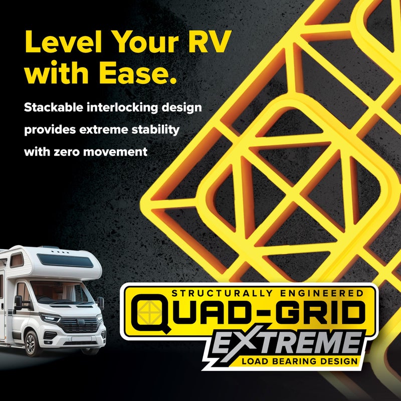Camco Fasten RV Leveling Blocks - Features Interlocking Design for Customizable Height - Carrying Handle Twists to Secure Blocks for RV Storage - 8.5â€ x 8.5â€ x 1â€, Yellow, 10-Pack (21022) - Image 3